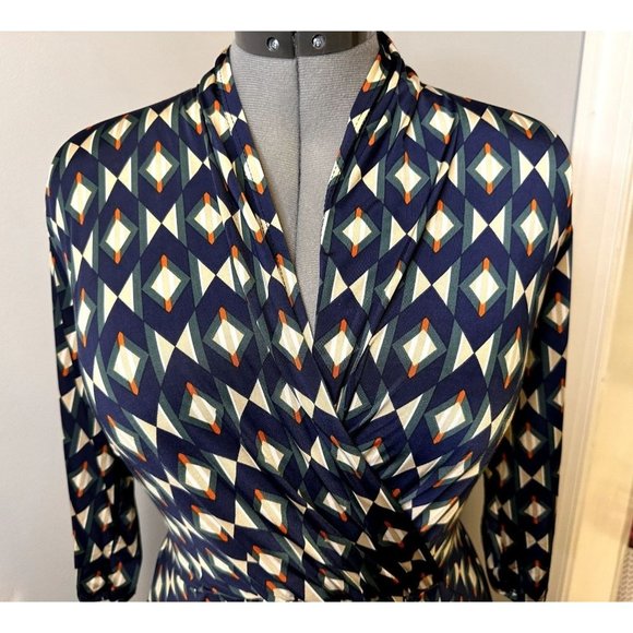 Audrey Whitmore Greenwhich Elbow Sleeve Wrap Dress geometric Print size 2x EUC - Picture 4 of 16
